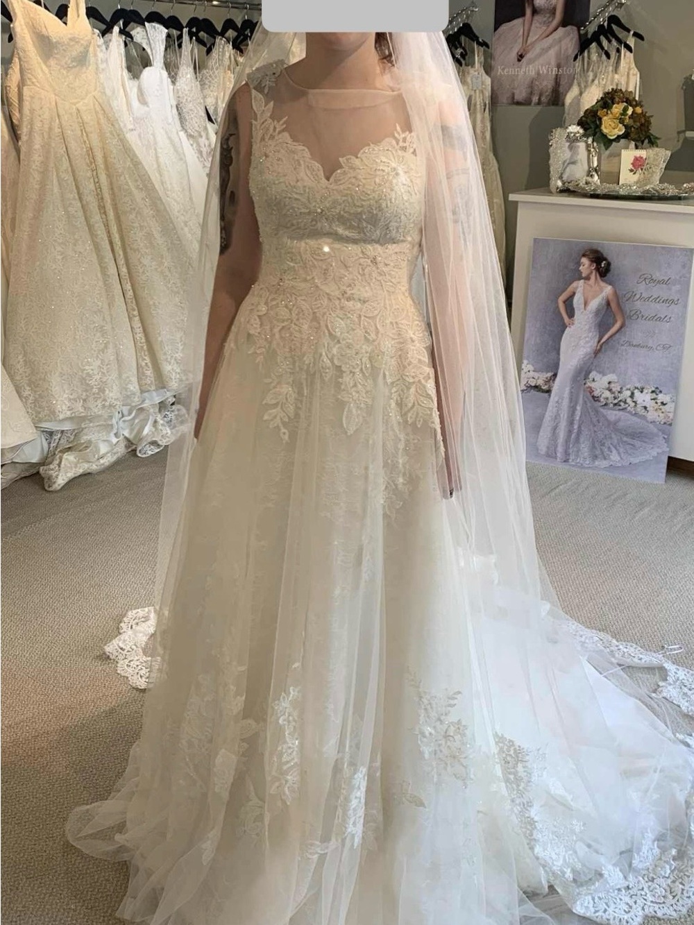 NWOT Ashley & Justin Lace Applique A-Line Wedding Dress in Ivory - Size 6 -